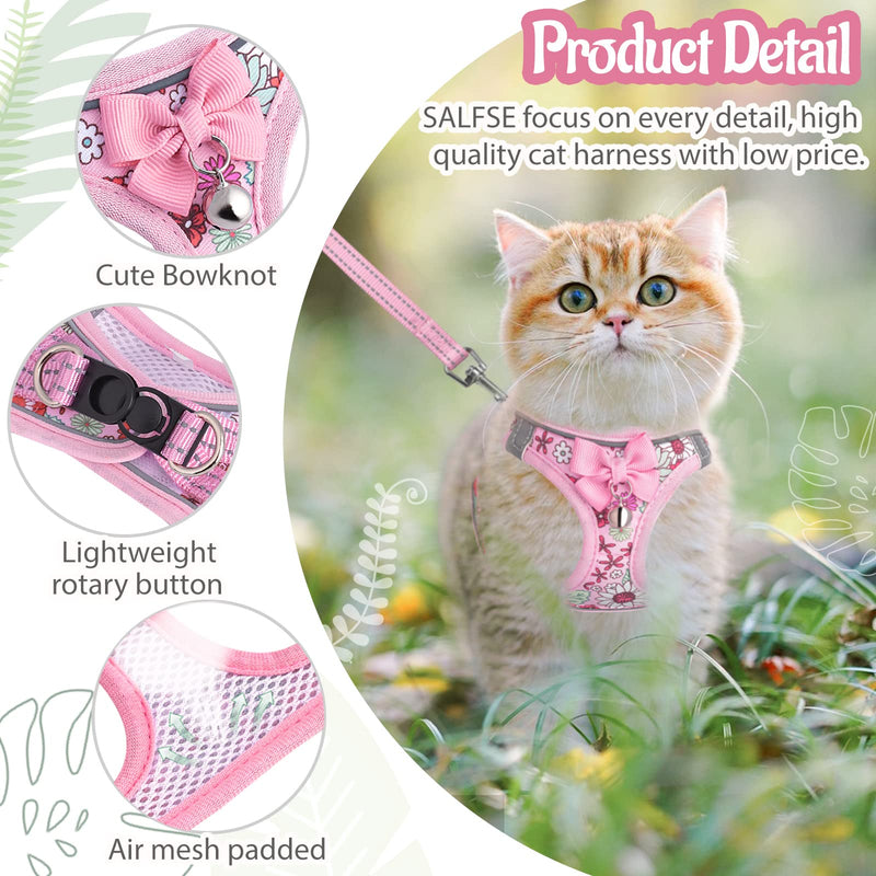 Cat Harness and Leash Escape Proof for Walking, Adjustable Soft Kitten Harness with Reflective Straps Step in Cat Vest Harness for Small Kitten and XS Dogs (Pink, XS-Chest(10.2"-11.8")) XS-Chest(10.2"-11.8") Pink