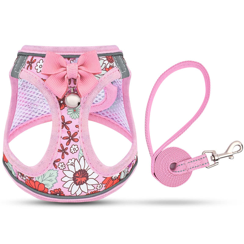 Cat Harness and Leash Escape Proof for Walking, Adjustable Soft Kitten Harness with Reflective Straps Step in Cat Vest Harness for Small Kitten and XS Dogs (Pink, XS-Chest(10.2"-11.8")) XS-Chest(10.2"-11.8") Pink