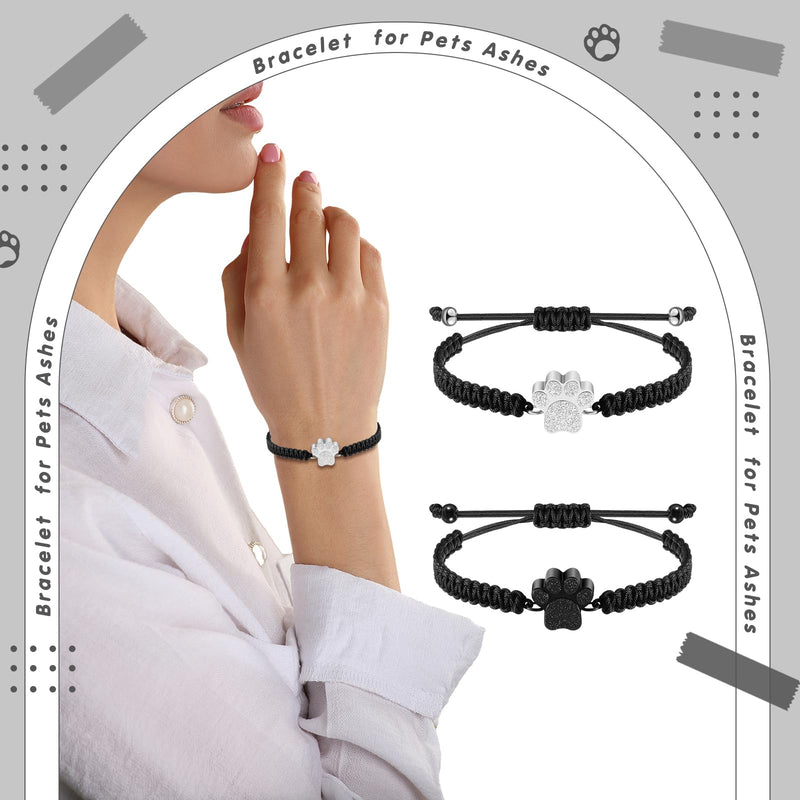 4 Pieces Cremation Bracelet for Pets Ashes Urn Bracelet for Ashes Women Men Adjustable Dog Paw Cremation Jewelry Stainless Steel Keepsake Memorial Rope Bracelets - PawsPlanet Australia