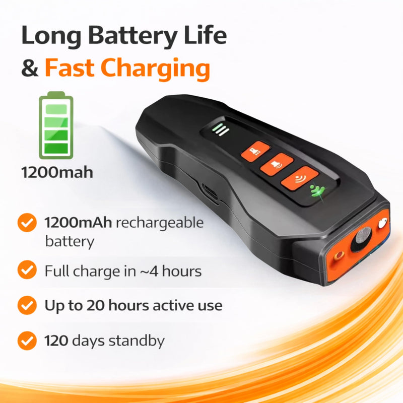 Dog Anti Barking Device - Portable Ultrasonic Dog Bark Deterrent with Rechargeable 1200mAh Battery, Waterproof, 50ft Coverage & 20-Hour Battery Life - Dog Barking Stopper Suitable for All Dogs Black/Orange