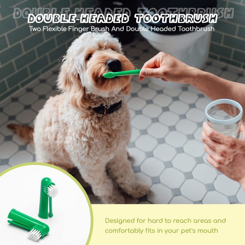 Nobleza 2 Pack Dog Toothbrush and Enzymatic Toothpaste Kit with 2 x Finger Toothbrush for Clean Pet Teeth, Eliminate Bad Breath, Remove Plaque and Tartar, Improve Gums Health and Pet Oral Hygiene Care Green 1 count (Pack of 2)