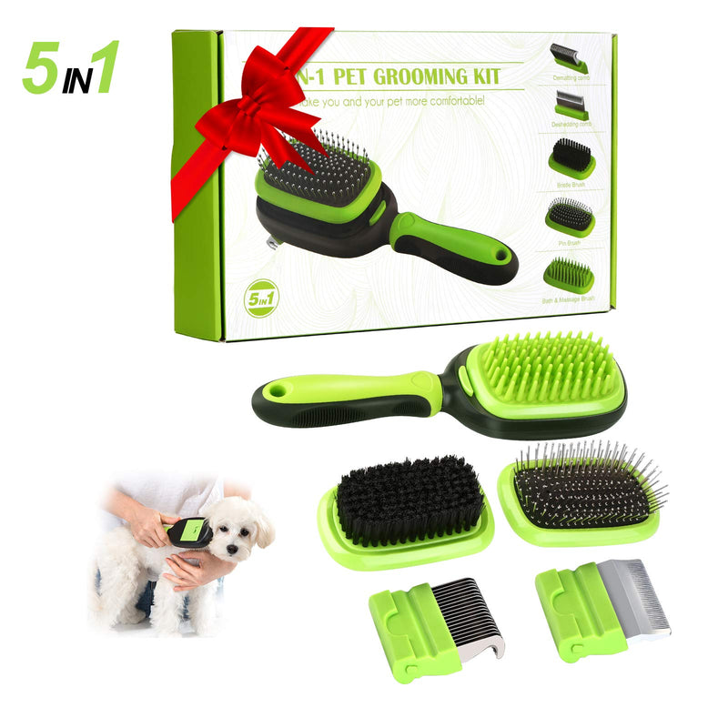 Ownpets 5 in 1 Pet Brush Set, Pet Grooming Shedding Massage Combs for Long Short Hair Dogs & Cats, Removes Undercoat, Dander, Dirt & Improves Circulation