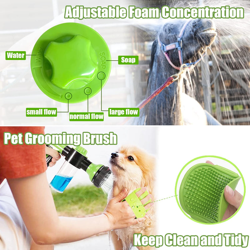 Pup Dog Jet Wash, 8-Way Spray Pattern Dog Washing Hose Attachment with Soap Dispenser, Pet Bath Brush, Garden Hose Nozzle Sprayer for Watering Plants, Lawn, Patio, Car Wash, Showering Pet Outdoor Green - PawsPlanet Australia