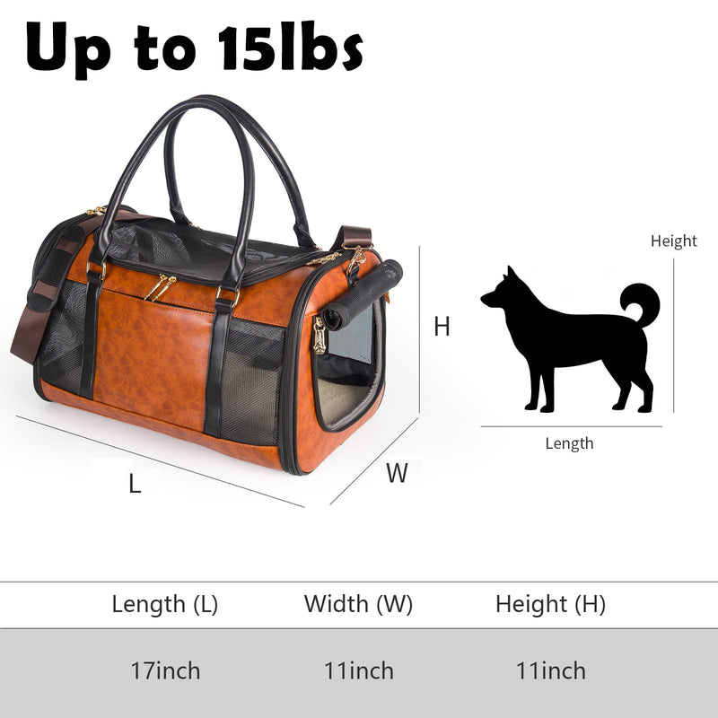 Dog Soft-Sided Carriers Pet Carrier for Small Dogs Cats, Fashion PU Leather Small Dog Carrier Pet Purse, Airline Approved Travel Pet Carrier for Puppy Kitten Small Animals Brown - PawsPlanet Australia