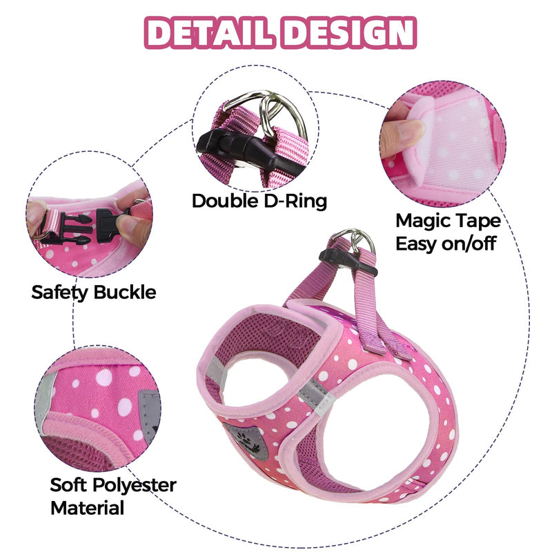 PAWCHIE Dog Harness and Leash Set, Step in No Pull Soft Pet Harness, Reflective Adjustable Puppy Vest for Small Medium Dogs Cats, No Choke Harness Vest with Poop Bag Holder for Walking,Running, Pink M - PawsPlanet Australia