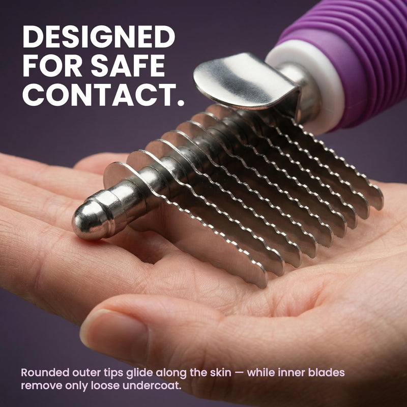 Poodle Pet Dematting Fur Rake Comb Brush Tool with Long 2.5” Steel Safety Blades for Detangling Matted or Knotted Undercoat Hair, Safe Grooming Accessories for Dogs, Longhaired Cats, Rabbits, Horses