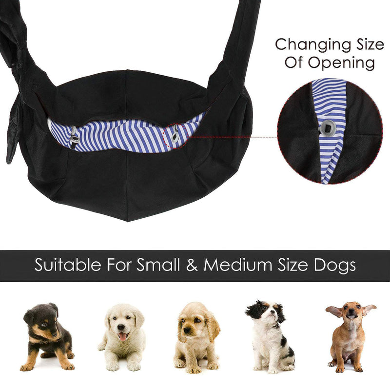 Small Dog & Cat Travel Bag - Hands Free Pet Carrier with Adjustable Strap & Stainless Steel ID Barrel (Black, Up to 12 lbs) Black(up to 12 lbs) - PawsPlanet Australia