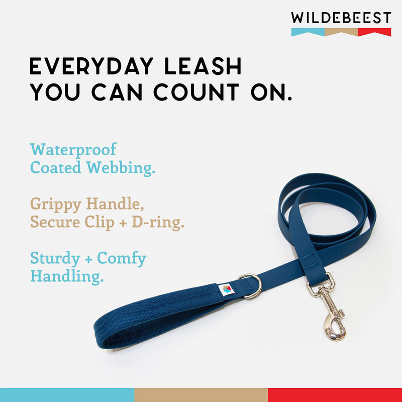 Wildebeest Funston Waterproof Dog Leash - Heavy Duty 4ft Long Leash for Small, Medium and Large Dogs - 1000D Nylon, Scratch & Stink-Resistant & Pill-Free - Nylon Wrap Handle (3/4" Wide, 4 ft Length) Navy - PawsPlanet Australia