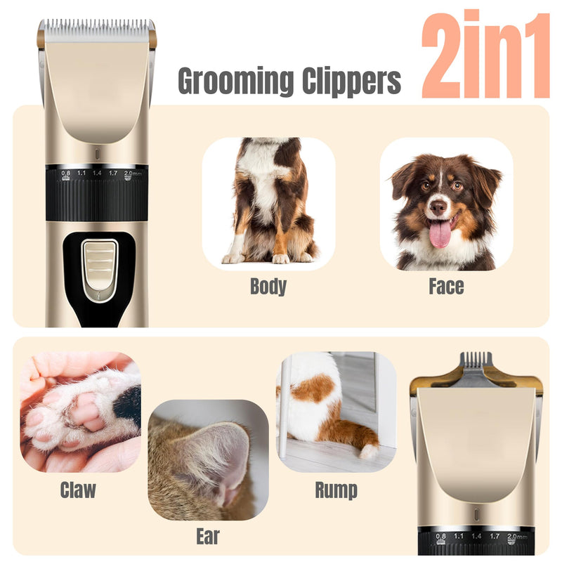 Dog Grooming Kit & Paw Trimmer-Low Noise Electric Quiet Clippers Set, Rechargeable Cordless Pet Hair Clippers for Thick Coats with Scissors & Trimmer -Professional Grooming Tools for Dogs, Cats, Pets - PawsPlanet Australia