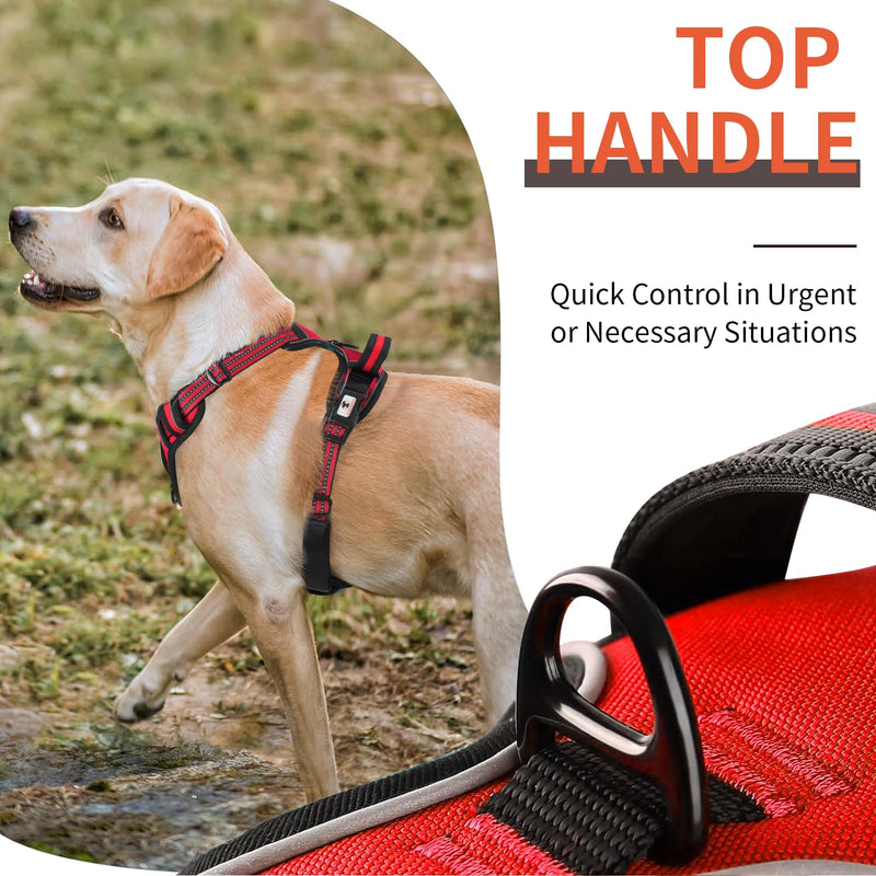 kazazoo Dog Harness, No-Pull Pet Breathable Harness, Adjustable Soft Padded Dog Vest with 2 Leash Clips, Reflective No-Choke Pet, Easy Control Handle for Large Dogs, Red, S - PawsPlanet Australia
