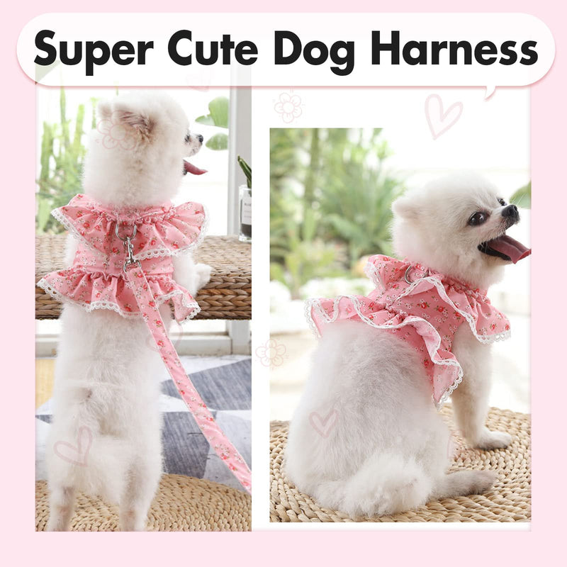Dog Dress for Small Dogs,Cute Floral Girl Female Dog Dress Harness, Easy Walk Dogs Harness and Leash Set, Spring Summer Cat Puppy Outfit Clothes for Chihuahua Yorkshire, Pink L Large Rose Red - PawsPlanet Australia