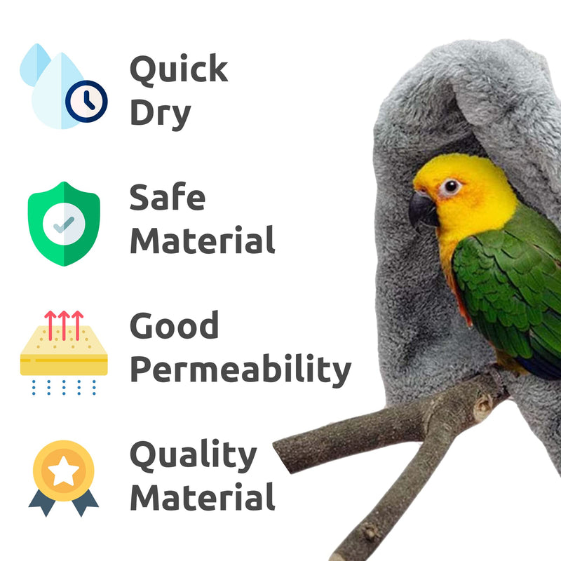 SIMENA Bird Blanket for Cage, Corner Fleece Bed for Birds, Cozy Bird Warmer, Parrot House for Cage, Cuddle Nest Hanging Toy for Lovebirds Parakeet (Small) Small Grey - PawsPlanet Australia