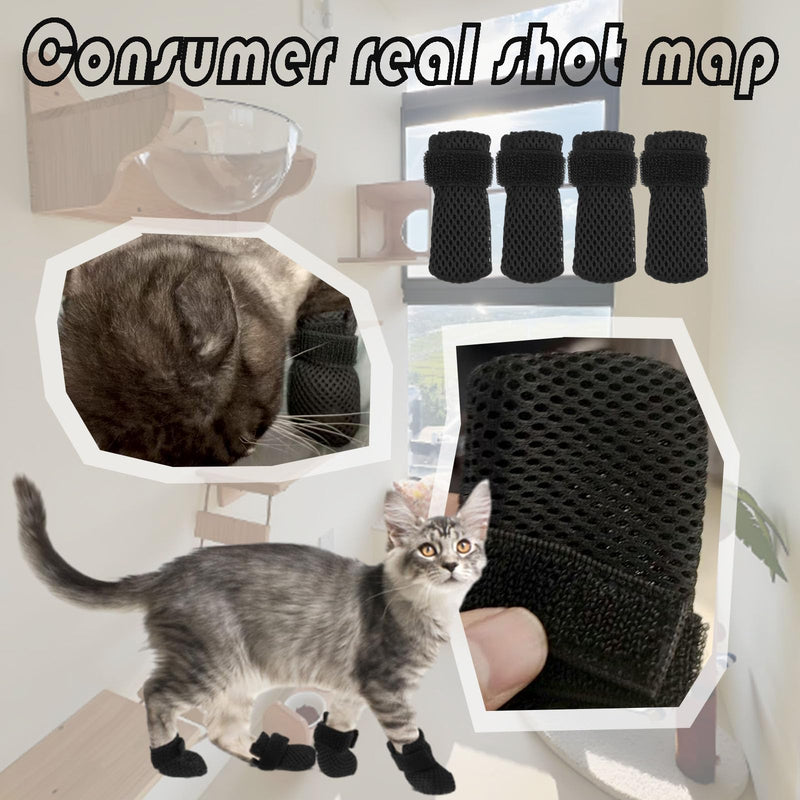 Anti Scratch Cat Boots, Adjustable Cat Claw Protectors Covers, Black Breathable Mesh Cats Mittens Foot Covers for Indoor Cats Pet Bathing Cutting Nails 4 Packs （XL） - PawsPlanet Australia