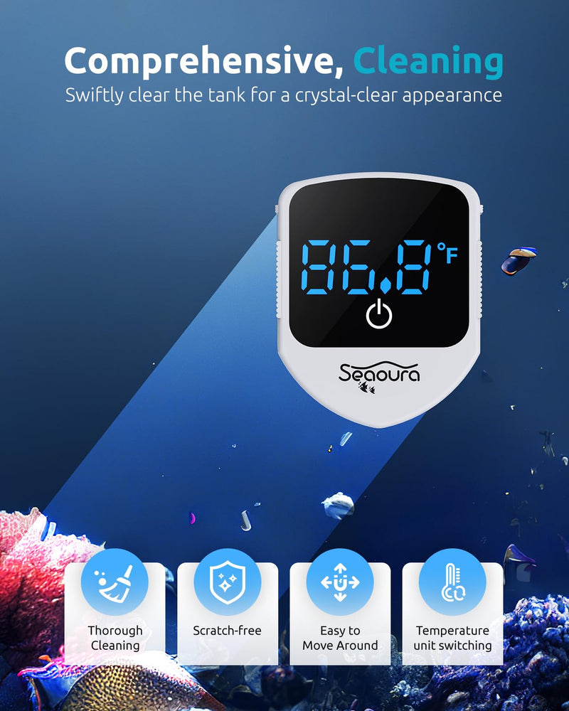 2-in-1 Aquarium Magnetic Cleaner with Digital Aquarium Thermometer, Fish Aquarium Mini Magnetic Brush only for Glass Fish Tank,Tiny Magnet Cleaner Floating Cleaning Tool for 1-30 Gallons Black - PawsPlanet Australia