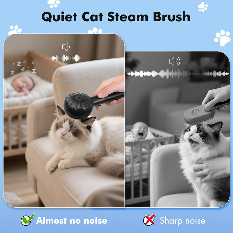 Cat Steam Brush with 2 Steam Modes for Cats Dogs Shedding, Low Noise Pet Hair Brush with One Release Button Cool Mist for Indoor Cats Black - PawsPlanet Australia