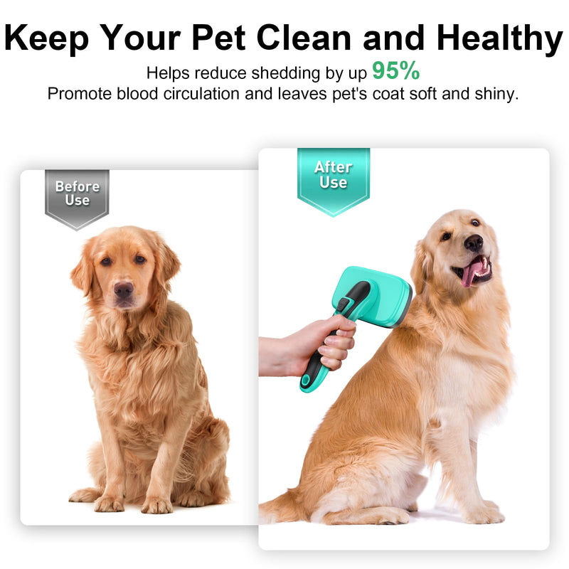 Dog Brush, Self Cleaning Slicker Dog Brush for Shedding & Grooming Short or Long Haired Cats, Furminator for Pets, Green Aqua Green 1 PCS