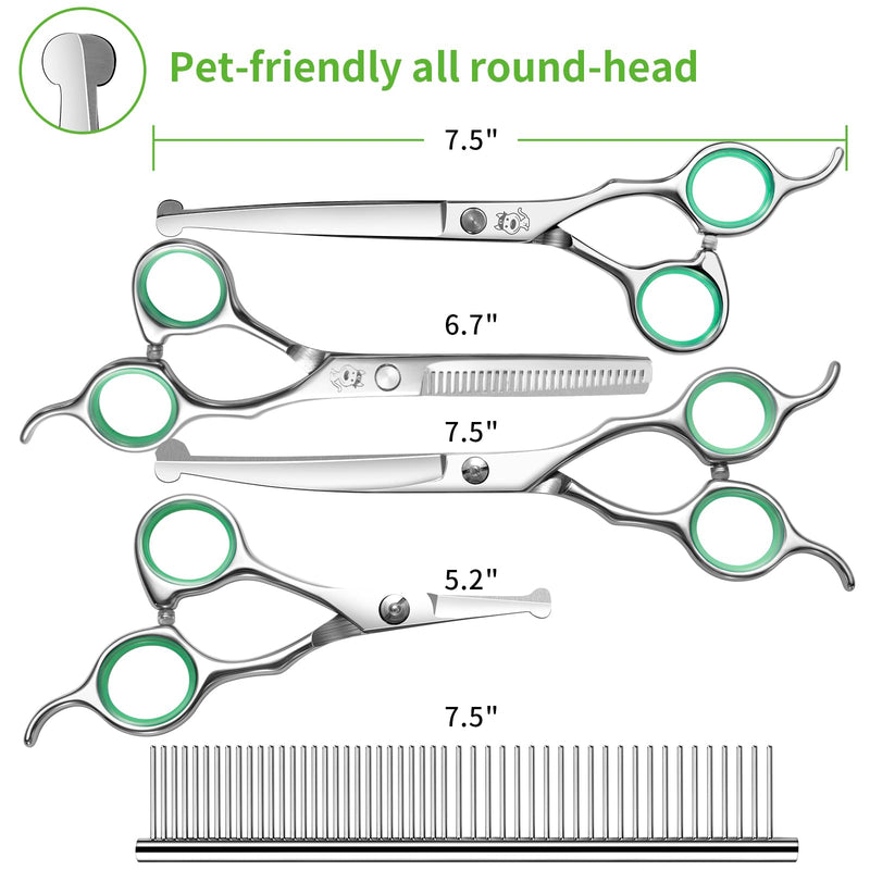 LovinPet Dog Grooming Scissors Set, all Safety Round Tips Professional 6 in 1 Germany Stainless Steel Dog Grooming Scissors Kit,Sharp and Durable Pet Grooming Shears for Dogs Cats for Home and Travel