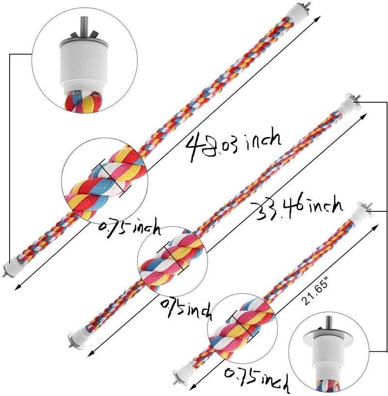 Bird Rope Perches, Parrot Toys, Bungee Rope Perches for Parrots, Cockatiels, Parakeets, Budgie Cages Comfy Birds (Metal Nut) - 21.65 inches 55cm - PawsPlanet Australia