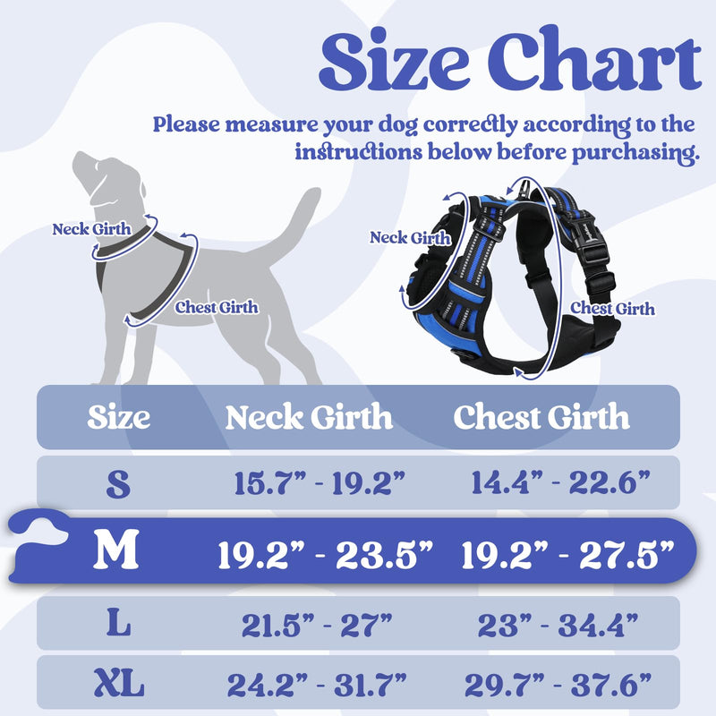 rabbitgoo Dog Harness Medium Sized, No Pull Pet Harness with 3 Buckles, Adjustable Soft Padded Dog Vest with Instant Control Handle, Easy Walking Reflective Pet Vest for Medium Dogs, Blue, M - PawsPlanet Australia