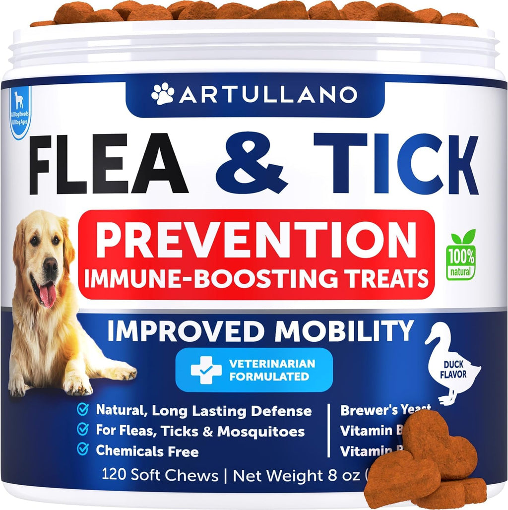Flea Treatment for Dogs - Chewable Flea Prevention Chews - Oral Flea Pills for Dogs - Natural Immune-Boosting Soft Chews - 120 Chews - PawsPlanet Australia