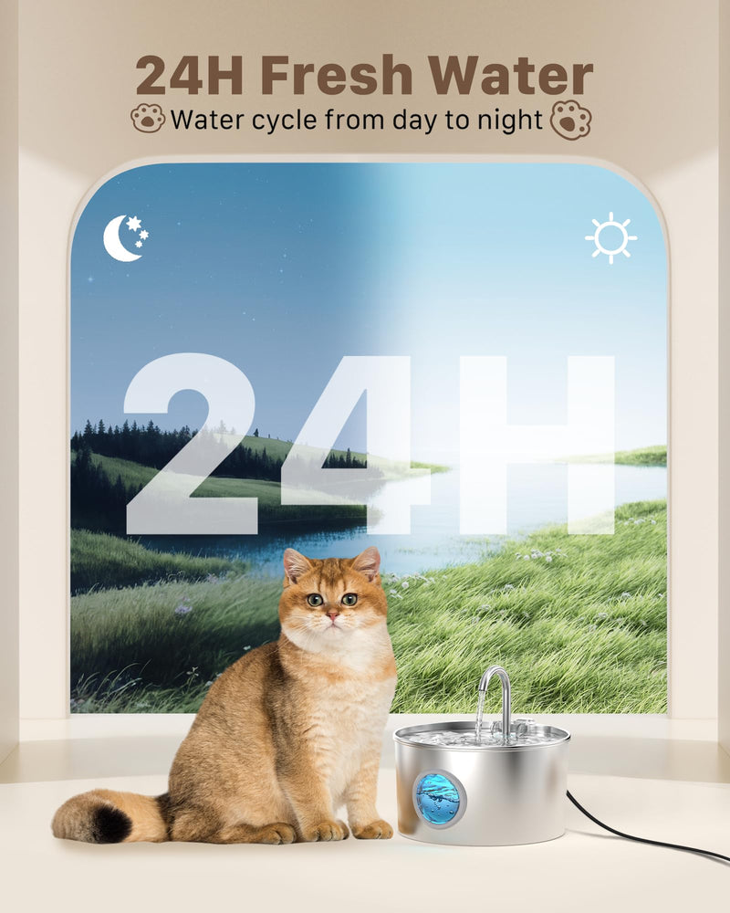 Cat Water Fountain Stainless Steel: 74oz/2.2L Cat Fountain for Drinking - Pet Water Fountain for Cats Inside - Quiet Cats Water Bowl Dispenser - Kitty Drinking Fountains - for Pets& Small Animals 74oz Fountain - PawsPlanet Australia