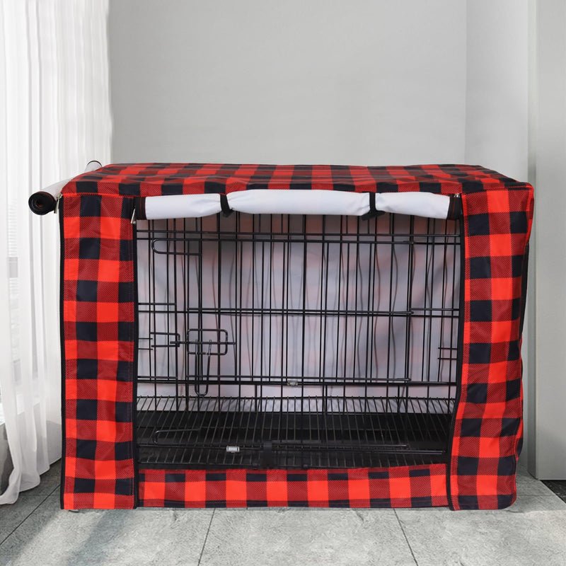 Dog Crate Covers,Cover Fits 48" Kennel Indoor,Polyester Pet Kennel Covers,Breathable Mesh Windows,Repels Oils and Stain,Washable Cover Universal Fit for Standard Metal Crate-Red Plaid 48"L x 30"W x 32"H