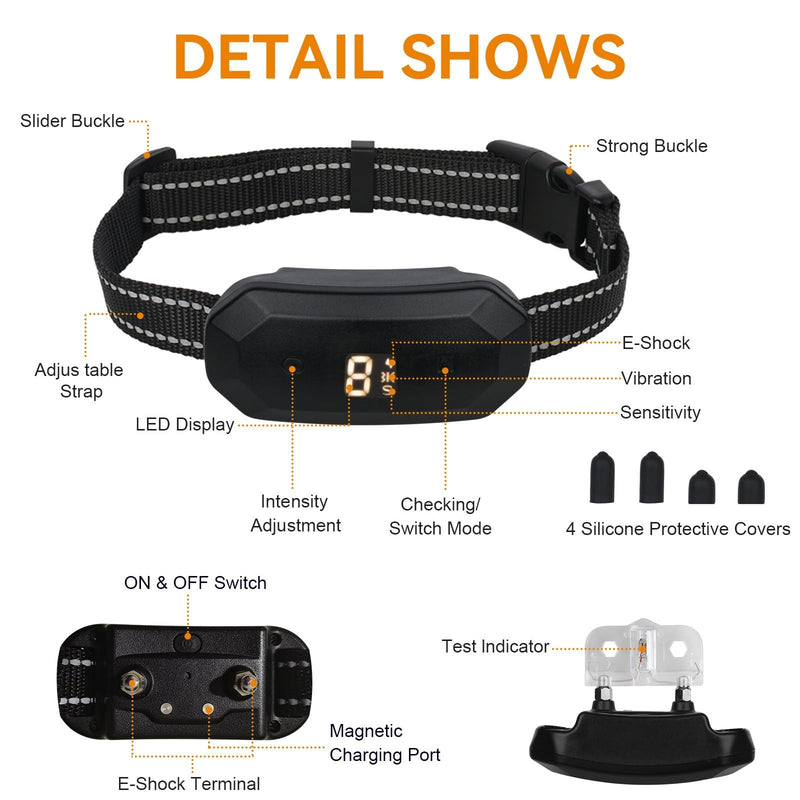 BT02 Bark Training Collar,Three Training Mode: Sound, Vibration, Shock, black