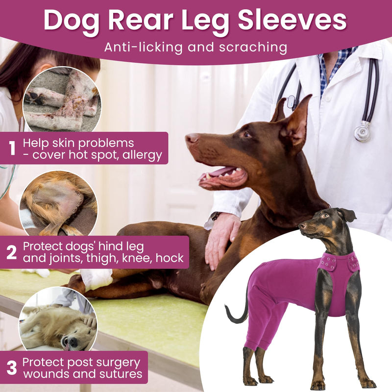 Nanaki Dog Wound Care Shirt, Leg Sleeves to Stop Licking Rear Leg and Abdomen, Surgery Suit for Female Spay, Onesie for Surgery Female, Surgical Recovery Suit Wound Heal Clothes L(Back:16.1", Weight:15-28Ib) Purple