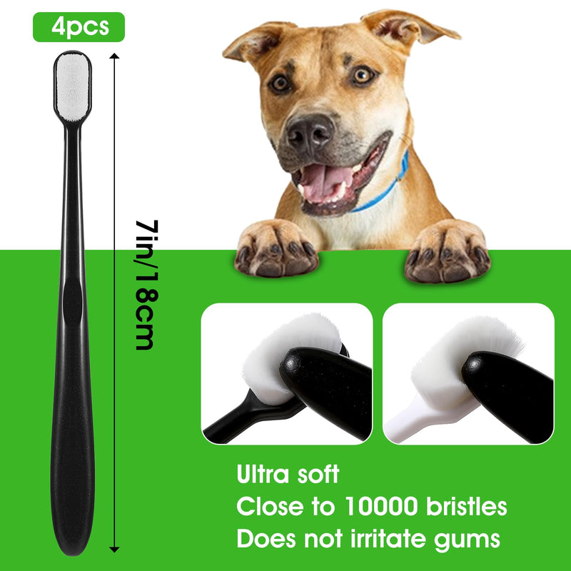Dog Toothbrush, 4 Pcs Soft Dog Tooth Brushing Kit, Puppy Toothbrush Long Handle Pet Toothbrush Universal for Pet Dogs Teeth Cleaning and Oral Care Dental Hygiene Convenient (Black, White) - PawsPlanet Australia