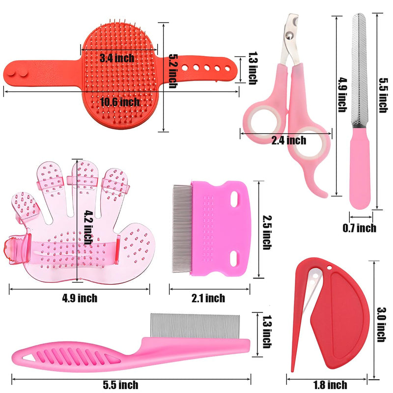 Rabbit Grooming Kit – Bunny Grooming Kit with Shedding Brush, Nail Clippers & Comb – Small Animal Grooming Supplies for Rabbits, Guinea Pigs, Hamsters, Ferrets - Small Pet Shedding & Care (Pink) Pink