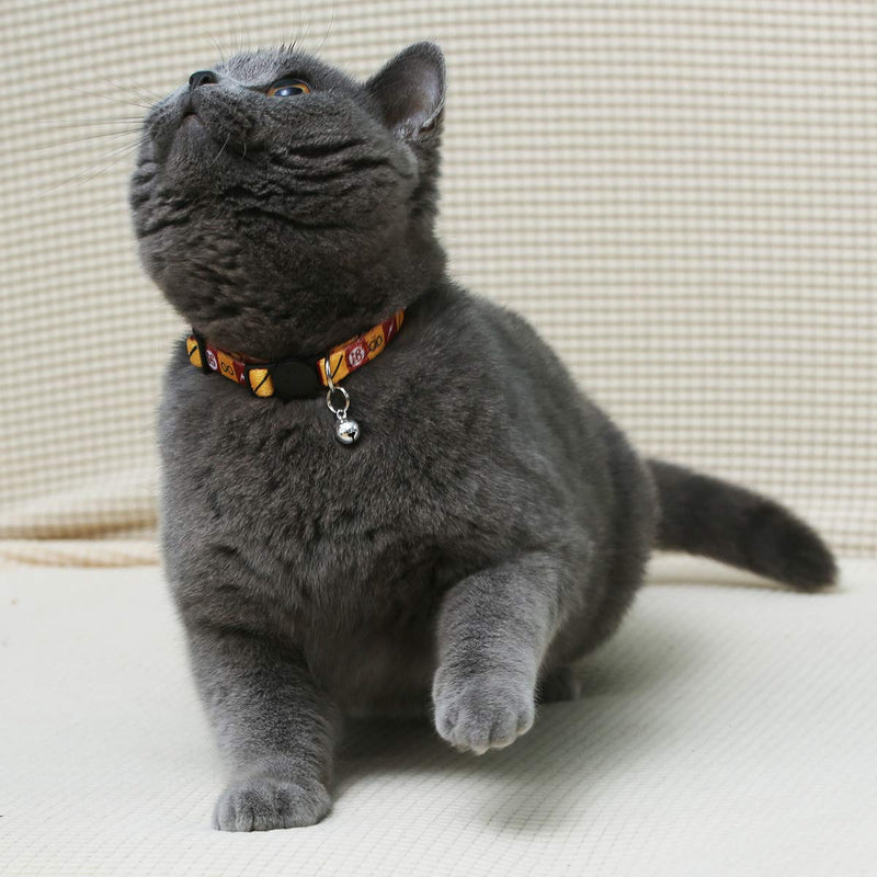 2PCS Cat Collar Safely Breakaway Magic Stripe Pattern Adjustable Kitty Collars with Cute Bell for Cats Kitten (Red) - PawsPlanet Australia
