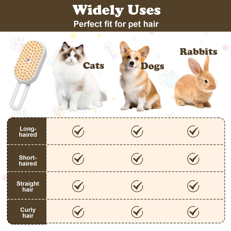 3-in-1 Cat Steam Brush for Shedding, Massaging & Grooming, Rechargeable, Misty Brush for Cats & Dogs, White, 3 Count - PawsPlanet Australia