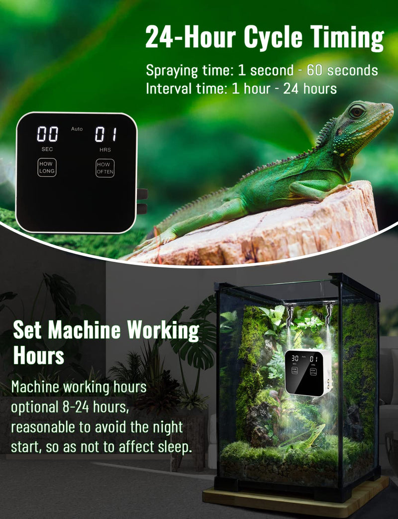 Reptile Mister Automatic, Quiet Reptile Misting System with Timer, Reptile Fogger Humidifiers with Fine Water Mist Nozzles, Terrarium Mister Humidifiers with Water Shortage Protection 2nd Gen Touch Version - PawsPlanet Australia