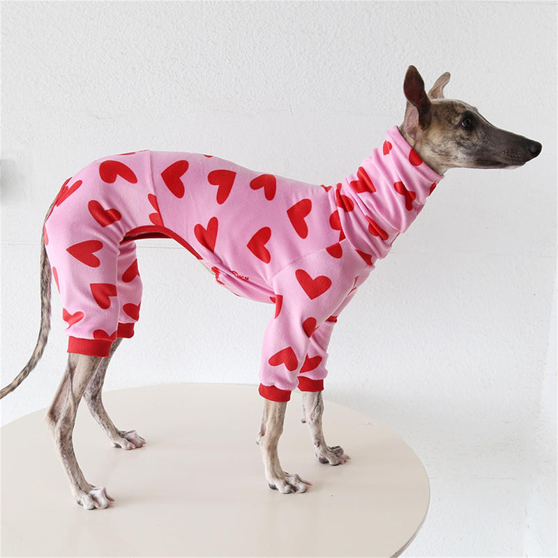 Elastic Greyhound Pajamas,Whippet Cozy Warm Four-Legged Jumpsuit for Autumn Winter Spring,Thin Dog Christmas Halloween Valentine Onesie Coat for Indoor Outdoor_S(Red Heart) S:Back Length:35cm/13.7in Red Heart
