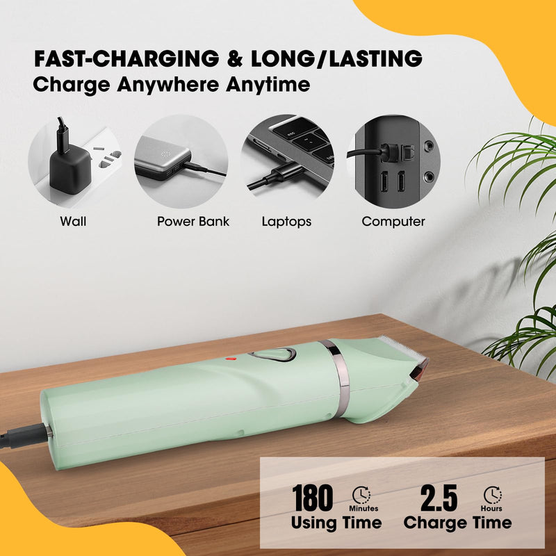 Upgrade Dog Grooming Kit, Cordless Dog Paw Trimmer, 4 in 1 Low Noise Pets Hair Clipper Grooming Kit, 2-Speed Nail Grinder with Stainless Steel Blade for Small Pet with Thick Coats (Green) Green - PawsPlanet Australia