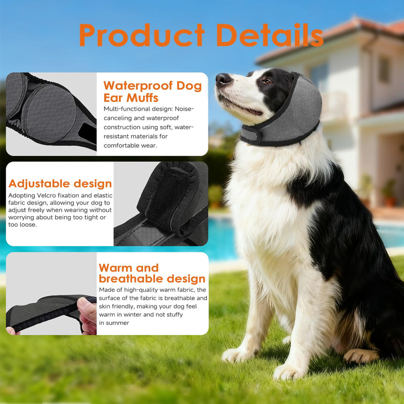 Upgraded Dog Ear Muffs for Noise Protection & Bath, No Shake EarWrap for Hematoma Prevention, Drying & Anxiety Relief, Elastic Waterproof Dog Ear Protector with Soundproof Sponge (Grey, Medium)