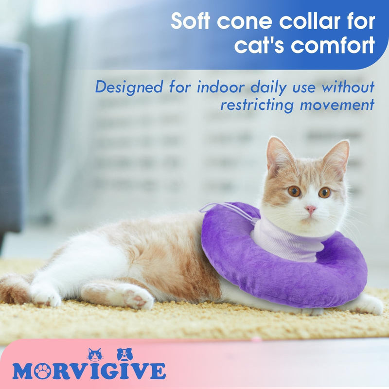 Adjustable Cat Neck Cone, Comfortable Elizabethan Recovery Collar After Surgery to Prevent Licking Wound, Ideal for Skin Disease, Deworming, Protective Pet Cone, Purple Medium Medium (Neck:7.5")