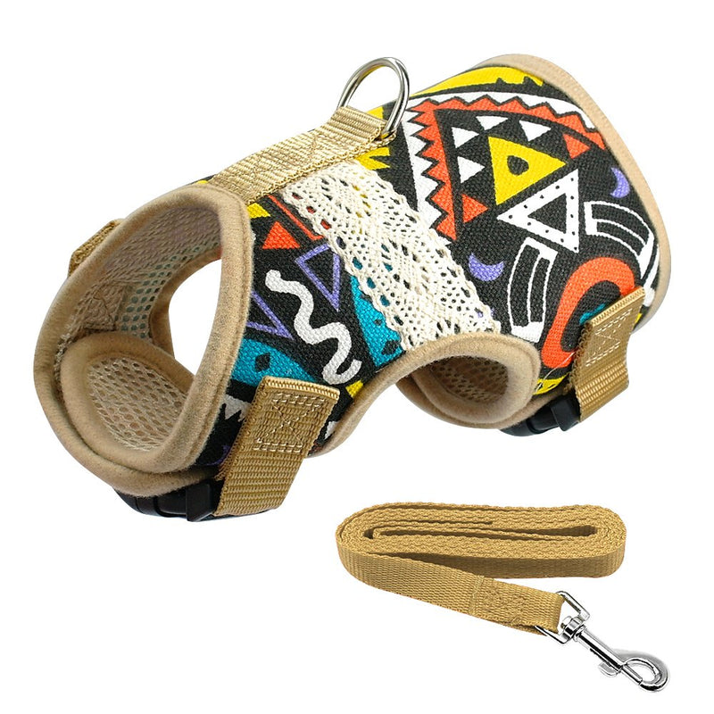Dog Harness & Leash Set for Small Breeds (Medium, Pueblo) M 4-6 lb, Chest 11-13” - PawsPlanet Australia