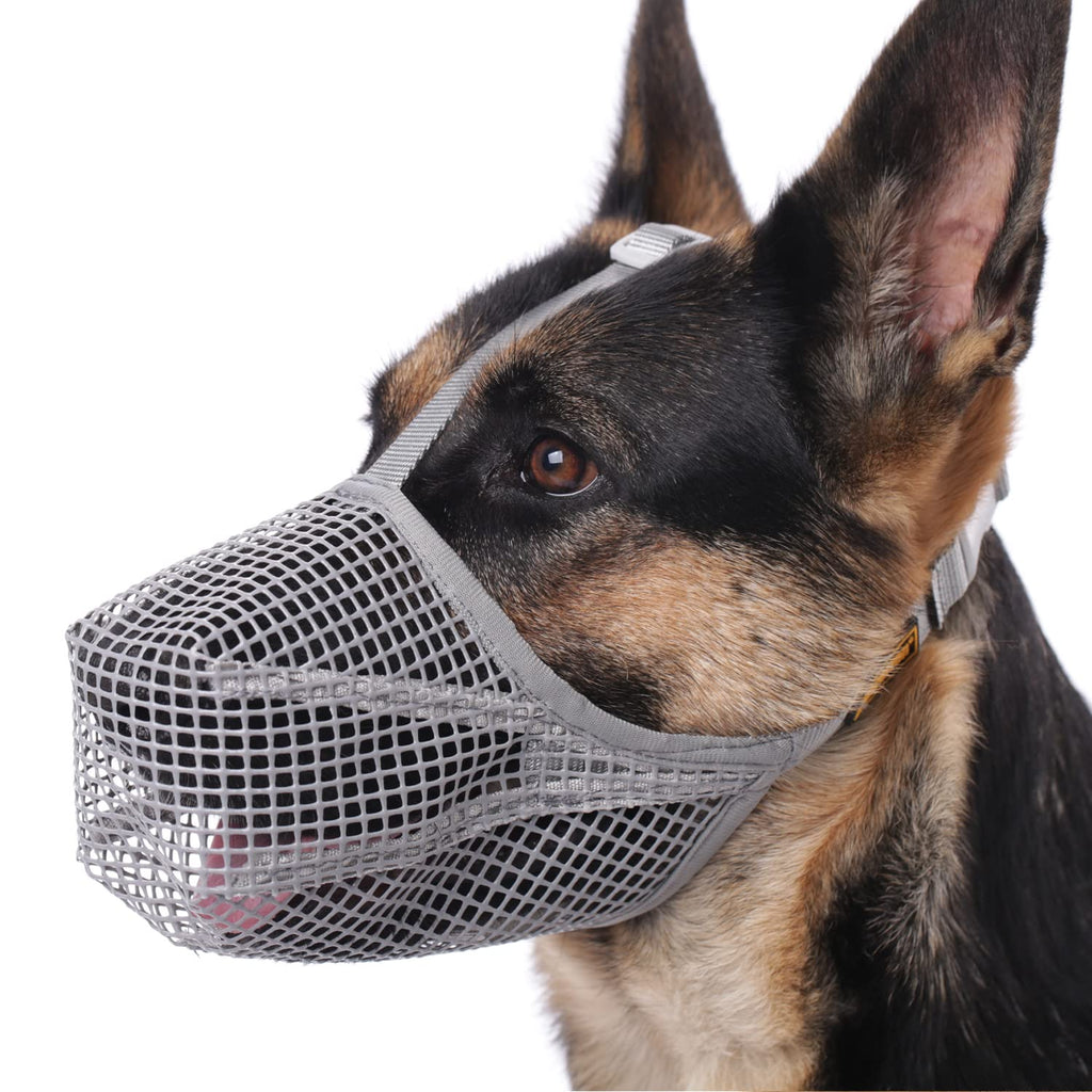 Mayerzon Dog Muzzle, Soft Mesh Covered Muzzles for Small Medium Large Dogs, Poisoned Bait Protection Muzzle with Adjustable Straps, Prevent Biting Chewing and Licking… XL: Snout:12½"-13¾" Grey