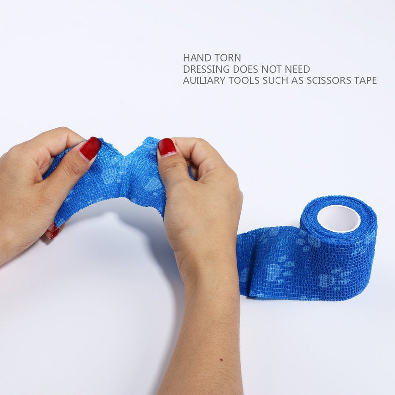 Pet Bandage Cohesive Bandage Self Adhering Stick Bandage, Multi-Function Non-Woven Fabric Elasticity Gauze Rolls Self Adhering Stick Bandage Wrap Vet Tape for Pet Animals (White and Blue) White and Blue - PawsPlanet Australia