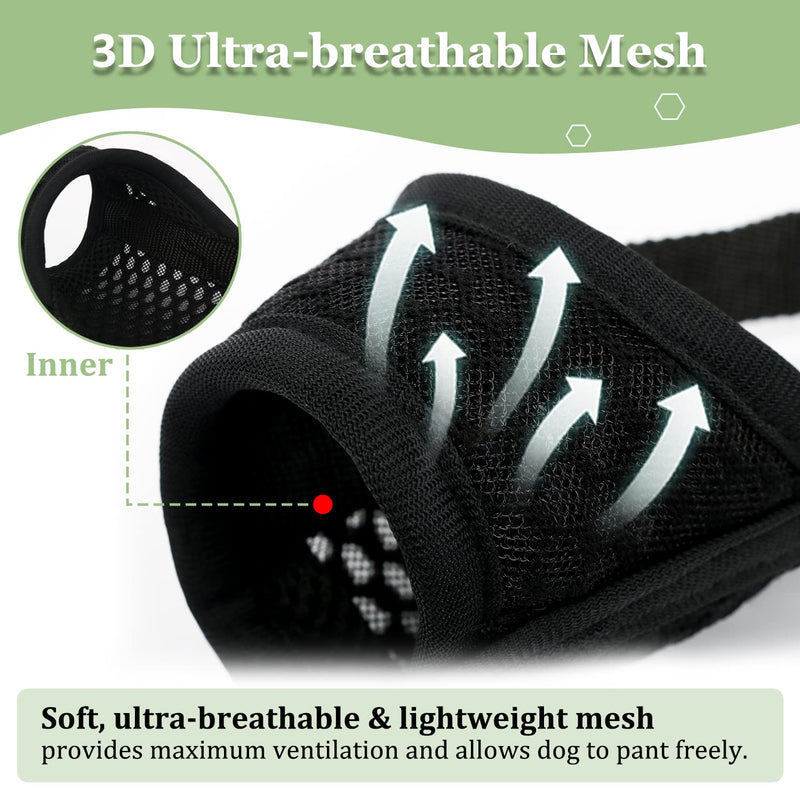 Mayerzon Dog Muzzle, Puppy Soft Mesh Muzzle for Small Medium Large Dogs Chihuahua Poodles Beagle Dachshund Corgis Labrador for Biting Chewing Grooming that Allows Panting Drinking(M, Black) M-(Snout 7¼”-8”) - PawsPlanet Australia