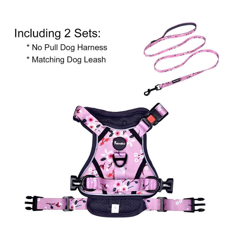 Petmolico Medium Dog Harness and Leash Set, No Choke 4 Leash Attachments Easy Control Handle Soft Padded Reflective Vest Dog Harness, Pink Plum - PawsPlanet Australia