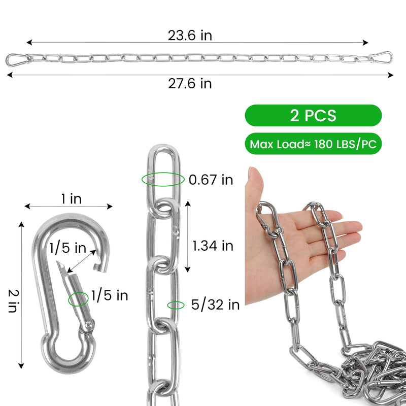2 Pack Outdoor Gate Chain Lock with 4 Carabiners, Adjustable 5/32 x 28 Inch Security Gate Latch Chain, One Handed Operate Gate Chain for Fence Garden Yard Farm Barn, Silver - PawsPlanet Australia