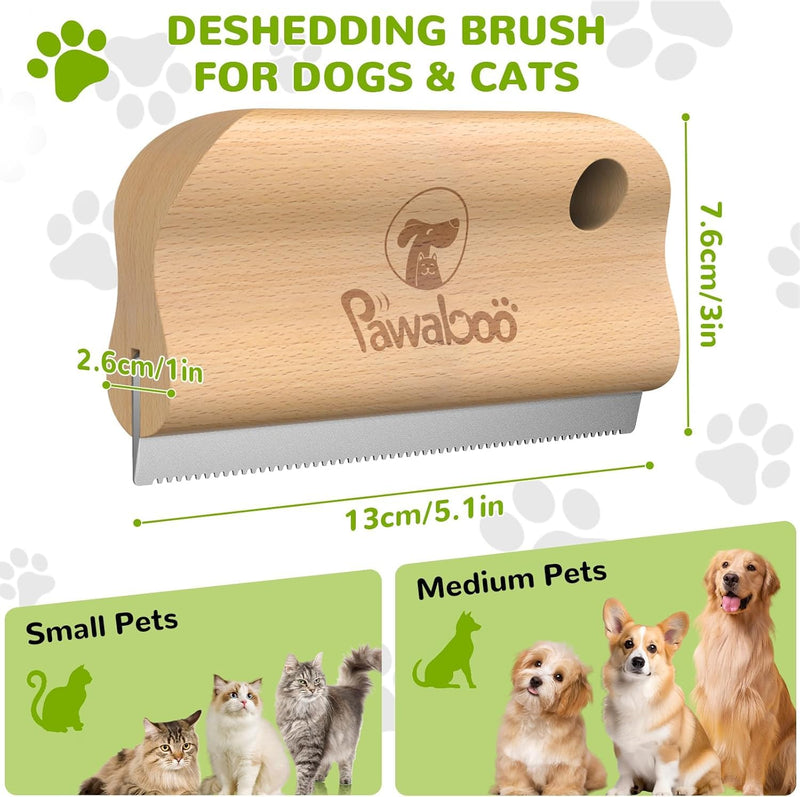 Pawaboo Deshedding Brush for Dogs & Cats, Dog Hair Removal Comb with Ergonomic Gripping, Wooden Grooming Shedding Brush for Short Hair Dogs and Cats, Hangable Pet Cleaning Comb Supplies, 5.1 Inch Short Teeth - PawsPlanet Australia