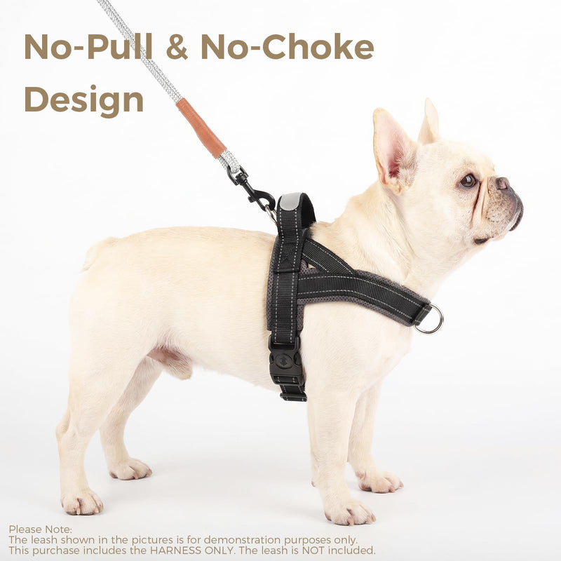 No Pull Dog Harness with Handle, French Bulldog Adjustable Reflective Dog Vest, Breathable Air Mesh Padded Pet Harness with Front Leash Clip for Small Medium Dogs, Black, L Large - PawsPlanet Australia
