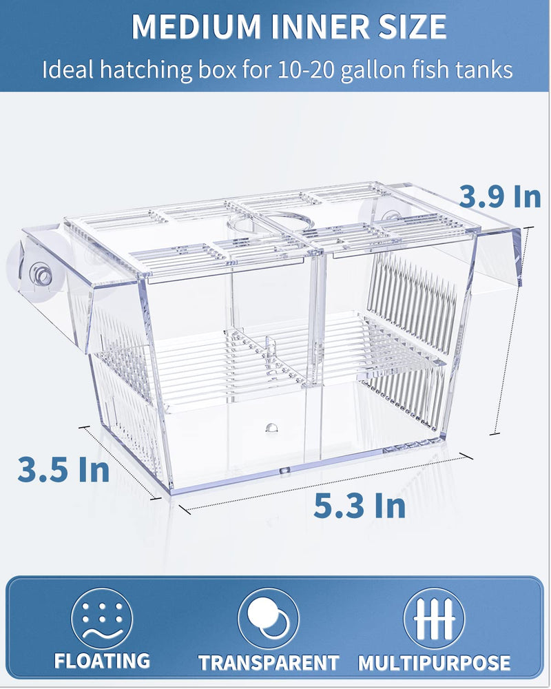 Pawfly Aquarium Fish Breeding Box Acrylic Hatchery Incubator Tank with Suction Cups Medium Isolation Box for Baby Fish Shrimp Betta and Guppy