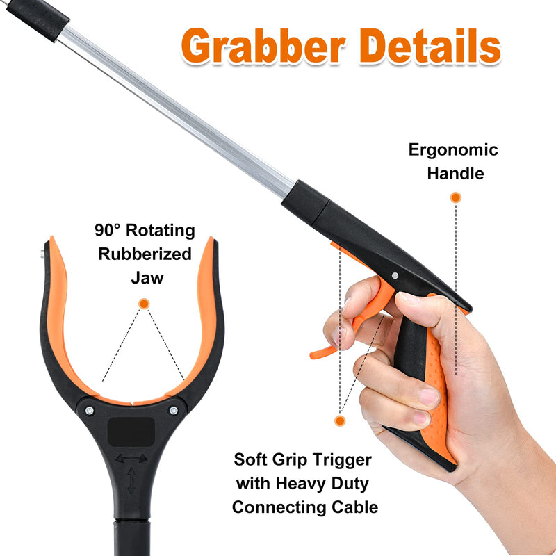 2-Pack Grabber Reacher Tool,32 Inch Extra Long Foldable Pick Up Stick with Strong Grip Magnetic,360°Rotating Anti-Slip Jaw,Trash Claw Grabber Tool,Trash Picker Tool for Outdoor & Indoor (Orange) Orange - PawsPlanet Australia