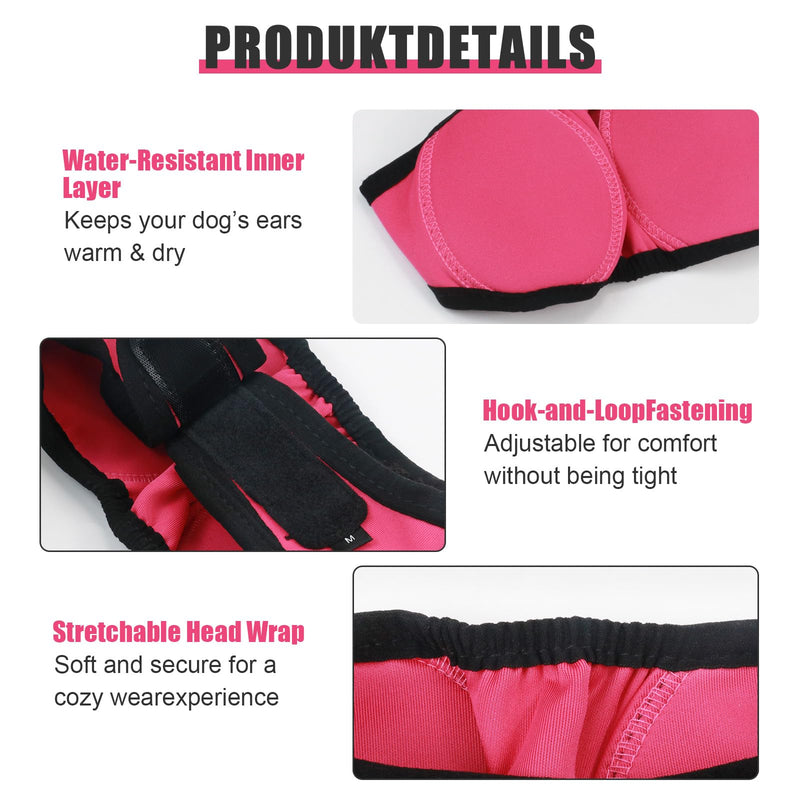 Dog Calming Ear Wrap with Noise Reduction—Adjustable Anxiety Soothing Headgear for Thunder, Fireworks & Bathing, Fits Head Circumference 35-48cm, Neoprene Material, Pink and Gray, 2 Pack