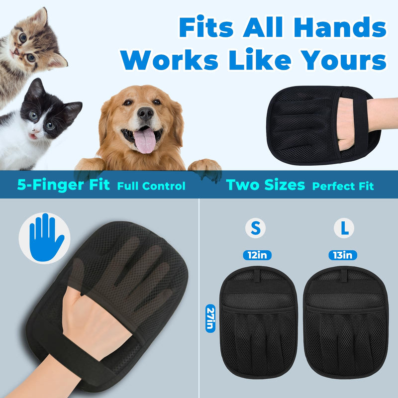 GRENTY 2 PCS Pet Hair Removal Glove for Dogs & Cats, Upgraded Five-Finger Electrostatic Magic Brush Pet Hair Remover, Pet Hair Removal Tools for Clothing, Carpet, Sofa Gaps, Car Seat BLACK - PawsPlanet Australia