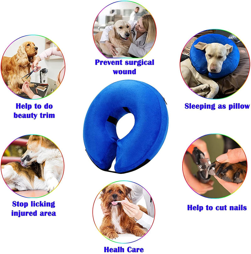 Katoggy Inflatable Dog Collar, Soft Dog Cone for Dogs After Surgery, Adjustable Blow up Donut E-Collars for Small Medium Large Dogs and Cats Blue Large (Neck: 15"-18") - PawsPlanet Australia